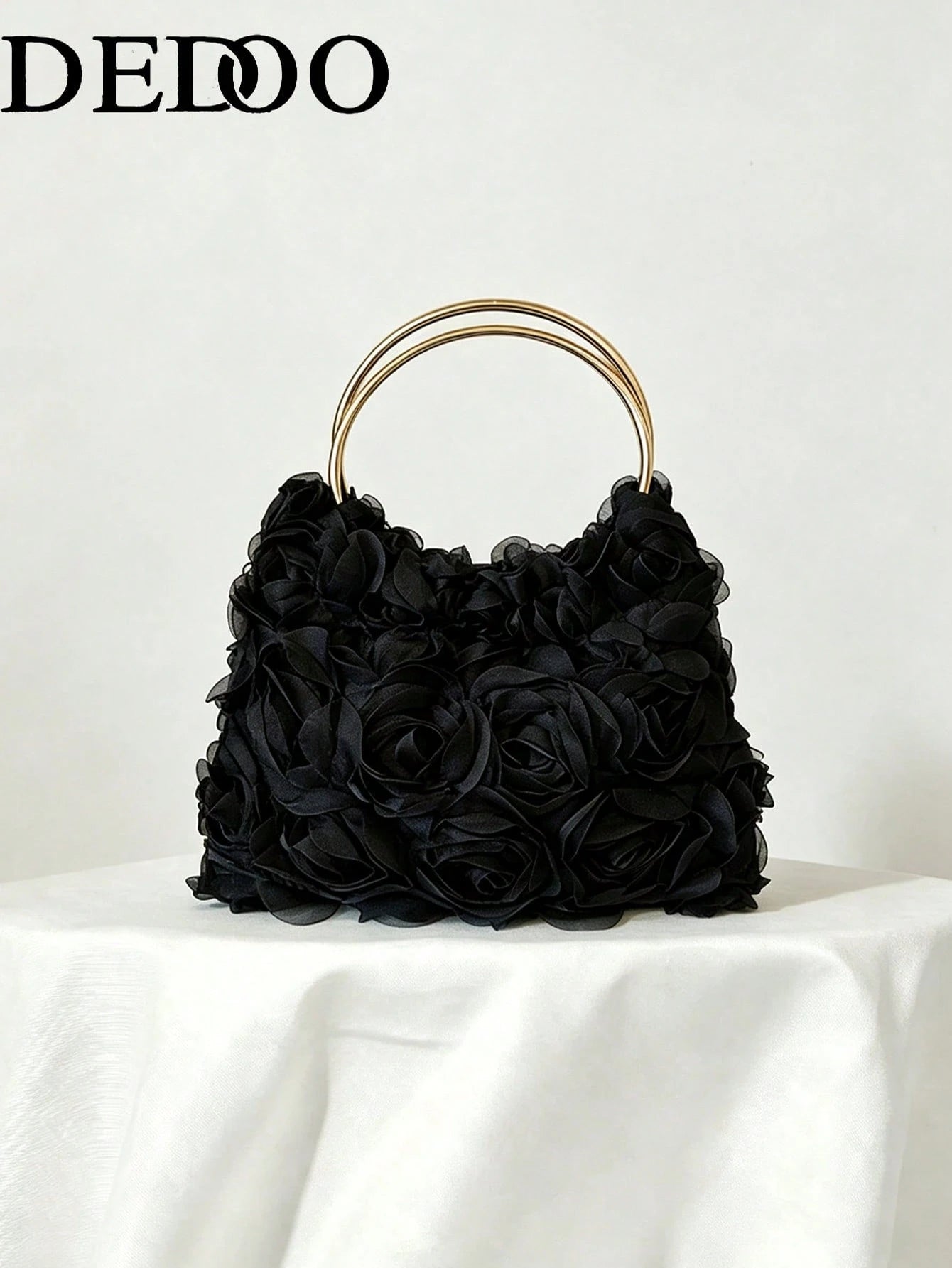 Dedoo Elegant Rose Flower Design Clutch Bag, Women's Formal Evening Bag, Sweet Girl's Shoulder Bag, Solid Color Bucket Bag, Bridal Bag (Pattern Random)