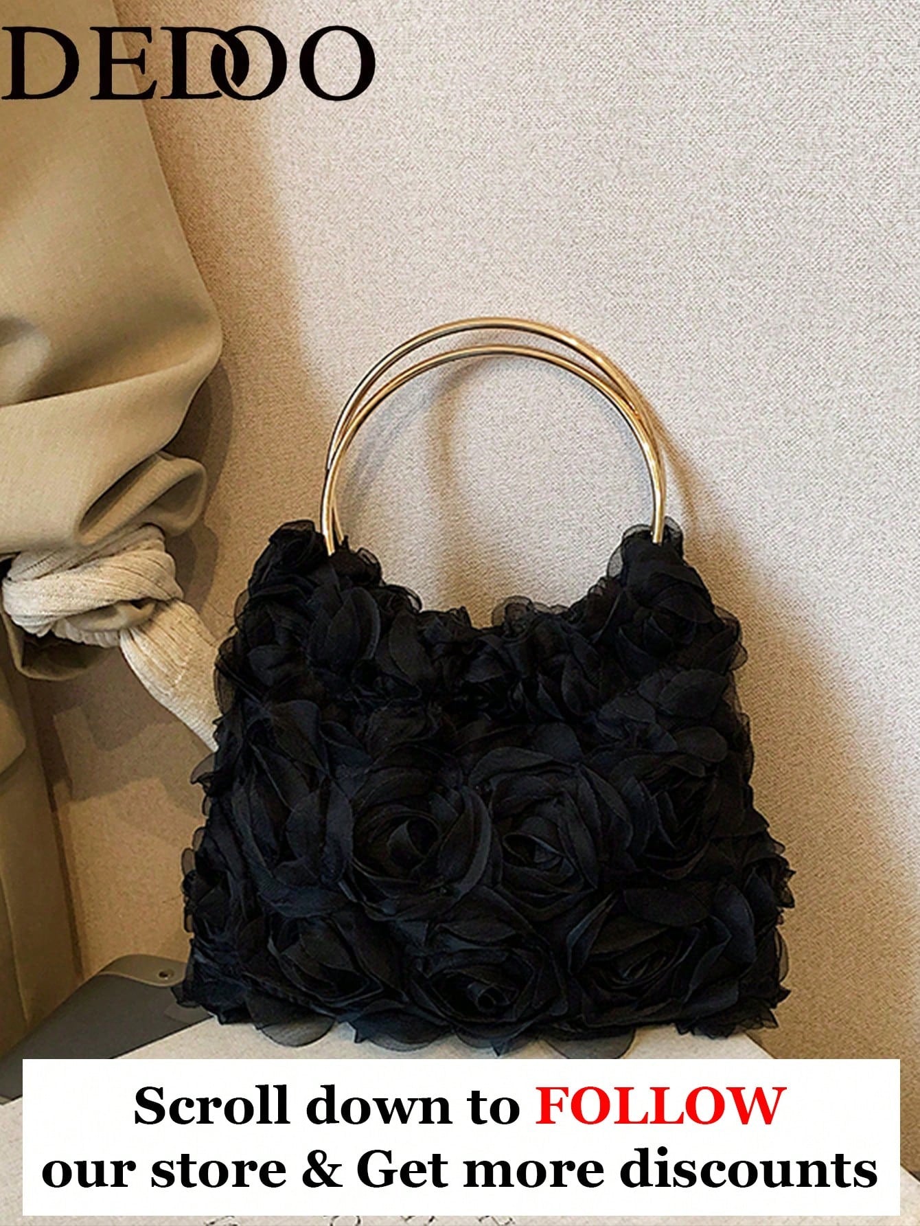 Dedoo Elegant Rose Flower Design Clutch Bag, Women's Formal Evening Bag, Sweet Girl's Shoulder Bag, Solid Color Bucket Bag, Bridal Bag (Pattern Random)