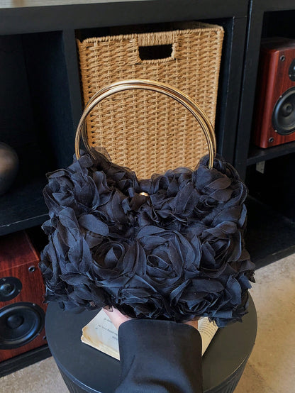 Dedoo Elegant Rose Flower Design Clutch Bag, Women's Formal Evening Bag, Sweet Girl's Shoulder Bag, Solid Color Bucket Bag, Bridal Bag (Pattern Random)