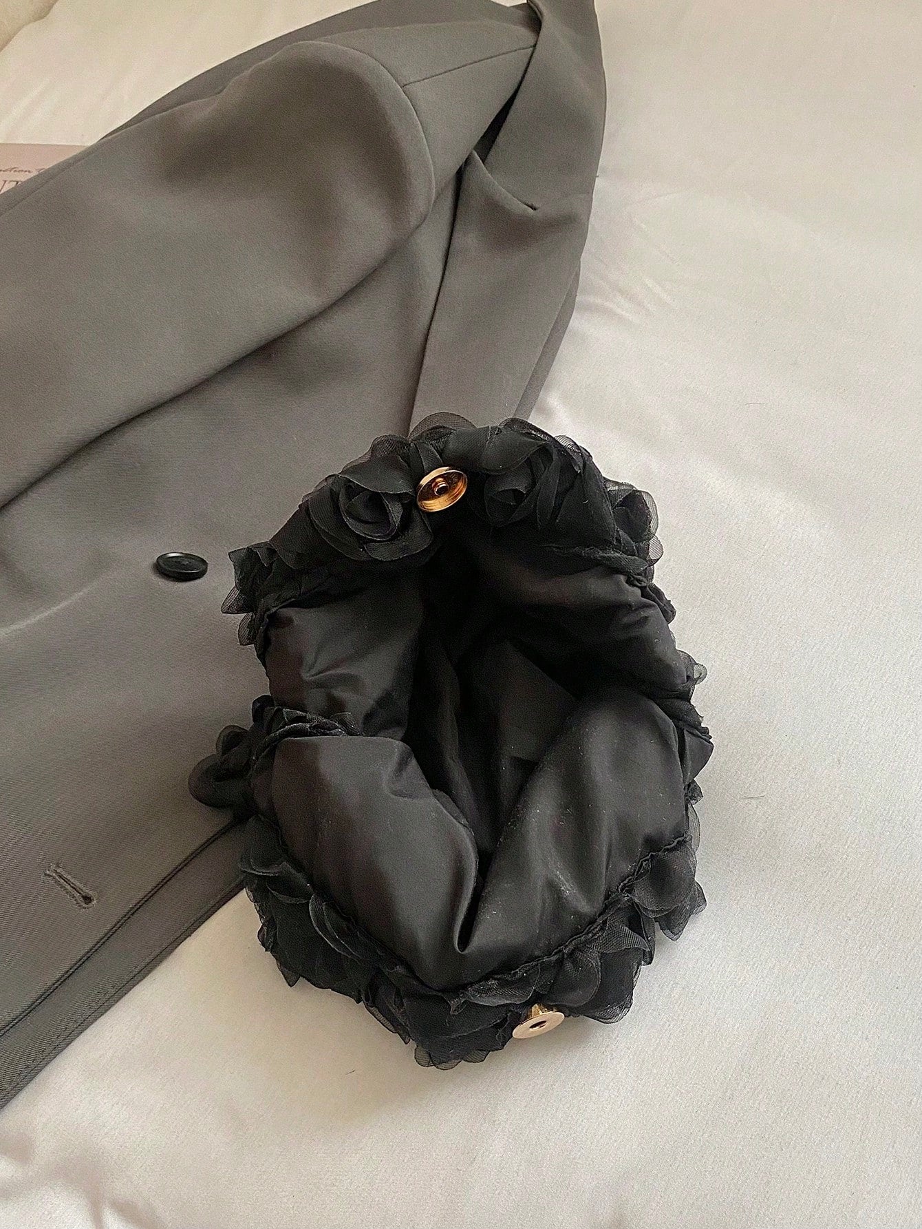 Dedoo Elegant Rose Flower Design Clutch Bag, Women's Formal Evening Bag, Sweet Girl's Shoulder Bag, Solid Color Bucket Bag, Bridal Bag (Pattern Random)