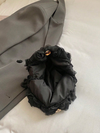Dedoo Elegant Rose Flower Design Clutch Bag, Women's Formal Evening Bag, Sweet Girl's Shoulder Bag, Solid Color Bucket Bag, Bridal Bag (Pattern Random)