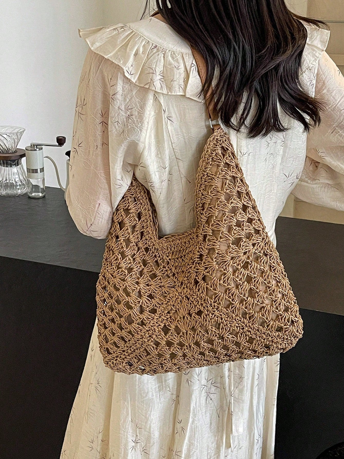 Dedoo Handmade Woven Grandma Plaid Contrast Color Large Capacity Tote Bag, Beach Bag, Perfect For Summer, Vacation And Daily Use,Straw Bag