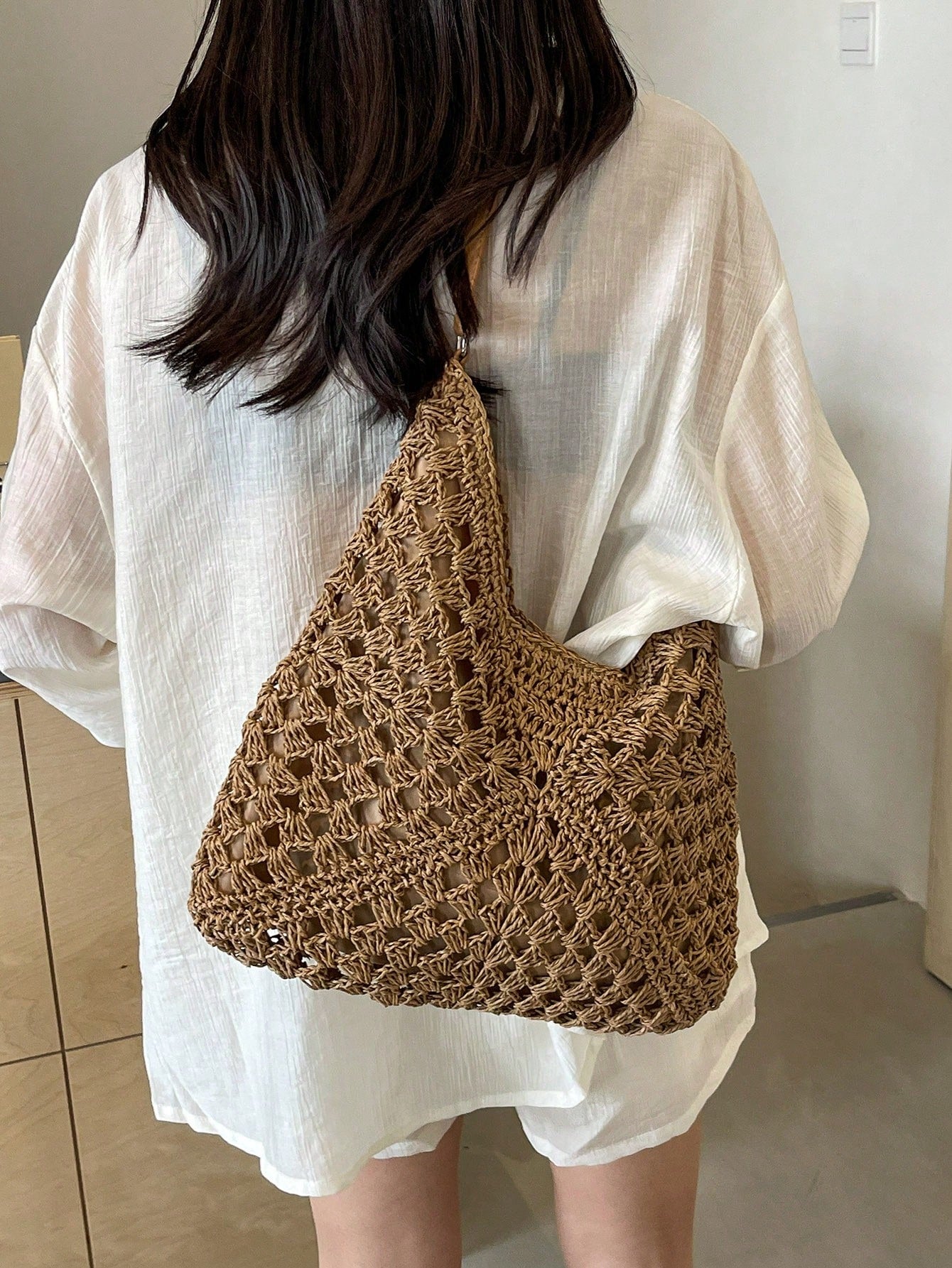 Dedoo Handmade Woven Grandma Plaid Contrast Color Large Capacity Tote Bag, Beach Bag, Perfect For Summer, Vacation And Daily Use,Straw Bag