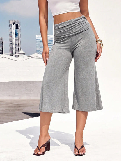 Denimoi Fold Over Waist Guacho Pants Solid Color Culottes Summer Vacation Outfits Y2K Fashionable