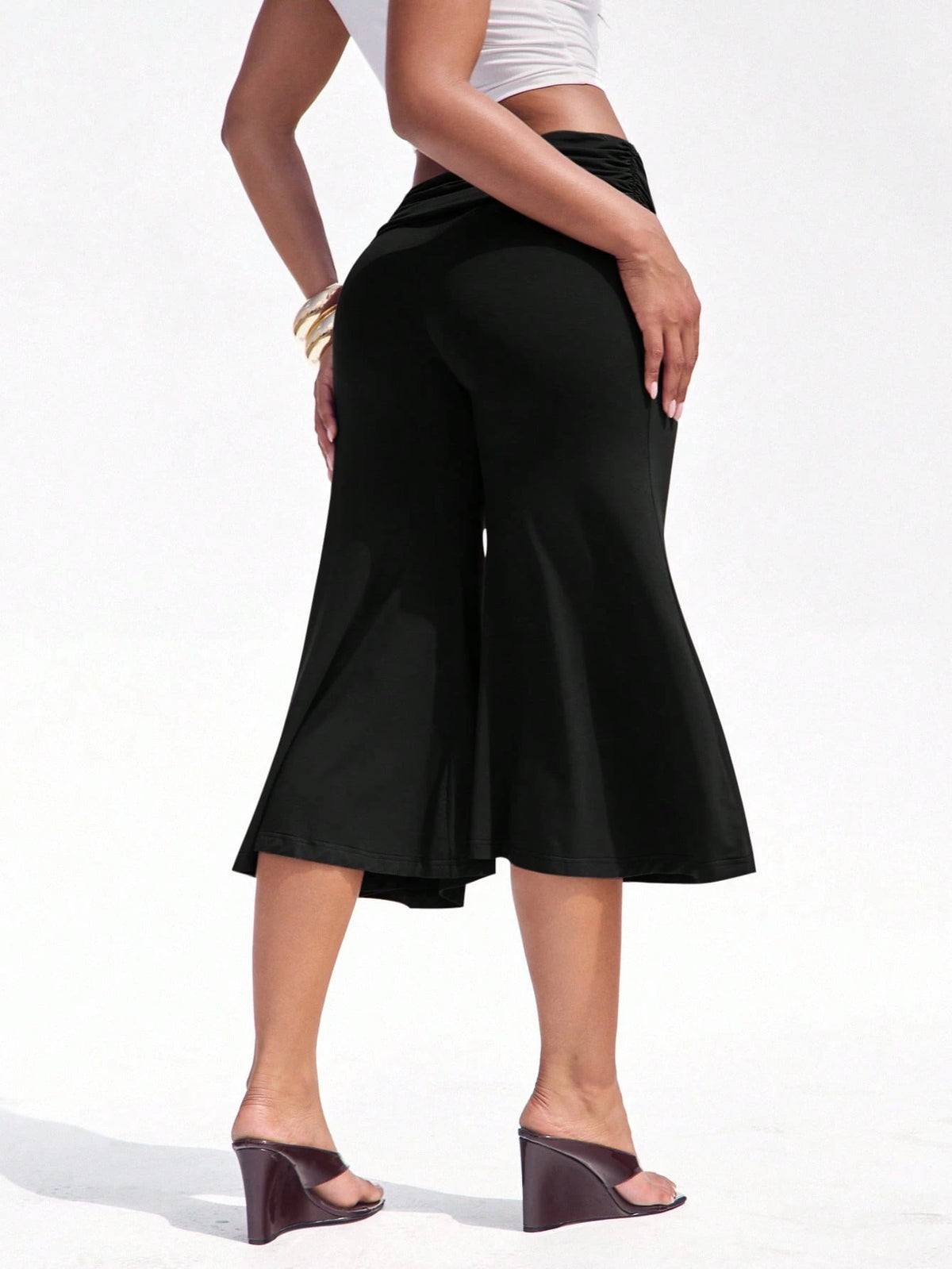Denimoi Fold Over Waist Guacho Pants Solid Color Culottes Summer Vacation Outfits Y2K Fashionable