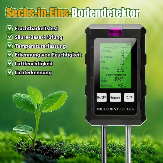 [Digital Soil Tester, 6-In-1] 6-In-1 Digital Soil Tester- Backlit LCD Display, Temperature, Moisture, PH & Sunlight Intensity For Gardening And Farming