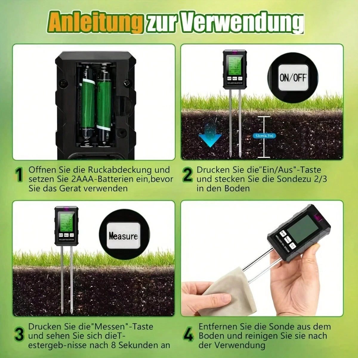[Digital Soil Tester, 6-In-1] 6-In-1 Digital Soil Tester- Backlit LCD Display, Temperature, Moisture, PH & Sunlight Intensity For Gardening And Farming
