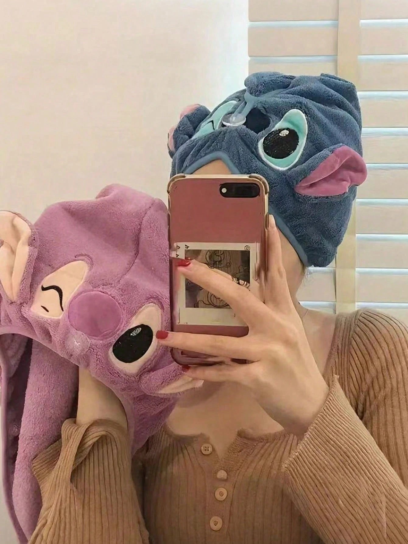 Disney, 1/2pcs, Stitch&Angel Shower Caps, Cute Dry Hair Caps, Fast Drying Microfiber Shower Caps, Thick And Soft Absorbent Towels, Women's Hair Care Accessories, Suitable For Daily Family, Travel, And