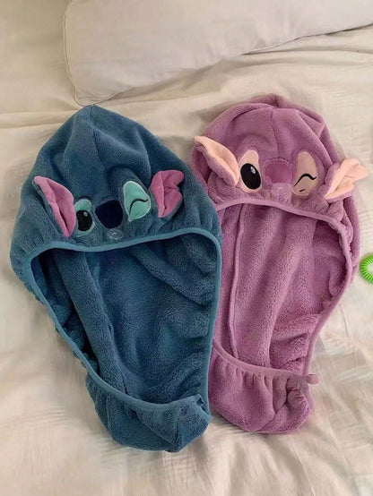 Disney, 1/2pcs, Stitch&Angel Shower Caps, Cute Dry Hair Caps, Fast Drying Microfiber Shower Caps, Thick And Soft Absorbent Towels, Women's Hair Care Accessories, Suitable For Daily Family, Travel, And