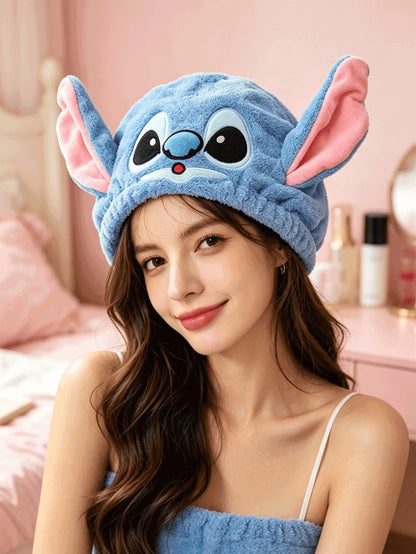 Disney, 1pc, Cute Stitch Dry Hair Cap, Super Absorbent Fast Drying Ultra-Fine Fiber Hair Towel, Soft Coral Fleece Shower Cap, Suitable For Home, Travel, Gift Giving, Women's Use, Suitable For Both Men
