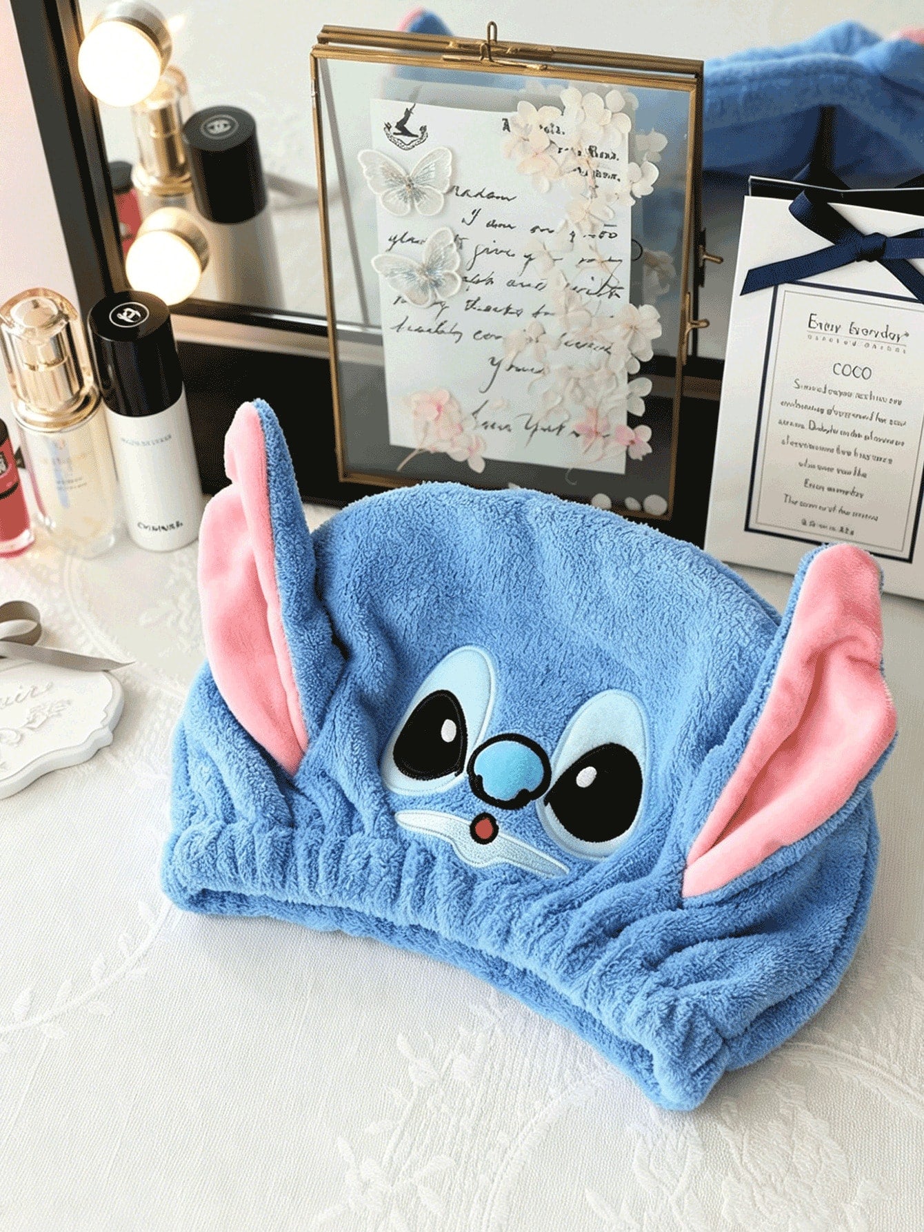 Disney, 1pc, Cute Stitch Dry Hair Cap, Super Absorbent Fast Drying Ultra-Fine Fiber Hair Towel, Soft Coral Fleece Shower Cap, Suitable For Home, Travel, Gift Giving, Women's Use, Suitable For Both Men