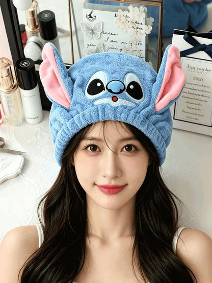 Disney, 1pc, Cute Stitch Dry Hair Cap, Super Absorbent Fast Drying Ultra-Fine Fiber Hair Towel, Soft Coral Fleece Shower Cap, Suitable For Home, Travel, Gift Giving, Women's Use, Suitable For Both Men