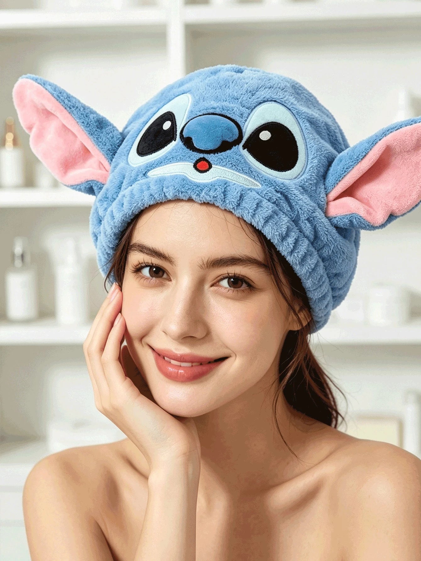 Disney, 1pc, Cute Stitch Dry Hair Cap, Super Absorbent Fast Drying Ultra-Fine Fiber Hair Towel, Soft Coral Fleece Shower Cap, Suitable For Home, Travel, Gift Giving, Women's Use, Suitable For Both Men