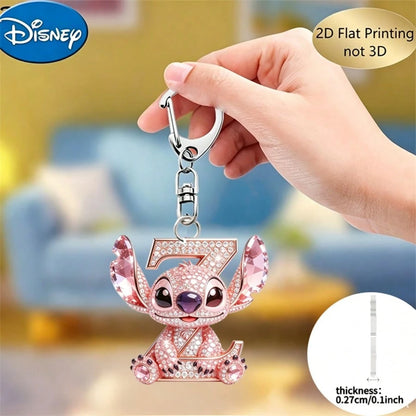 Disney 2D Flat Stitch Shiny Diamond Stitch Pink Floral Letter Cartoon Keychain, Acrylic Keychain, 26 English Letters A-Z Letter Theme Y2K Acrylic Pendant, Creative Bag Charm, Car Keychain, Fashion Key