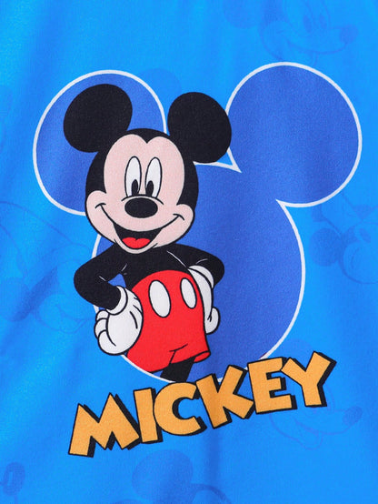 Disney 2pcs Mickey Mouse Baby Boys' Casual Shorts Set, Includes Short Sleeve T-Shirt With Cartoon Print And Elastic Waist Solid Color Shorts, Comfortable, Breathable, Fashionable Daily Outfit, Great G