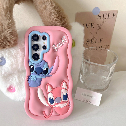 Disney 3D Cartoon Stitch Key Chain Phone Case For Galaxy S21 S22 S23 S24 S25 S20FE S21 S23 S24 Plus Ultra Soft Silicone Cover..Holiday Accessories.