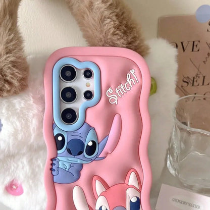 Disney 3D Cartoon Stitch Key Chain Phone Case For Galaxy S21 S22 S23 S24 S25 S20FE S21 S23 S24 Plus Ultra Soft Silicone Cover..Holiday Accessories.