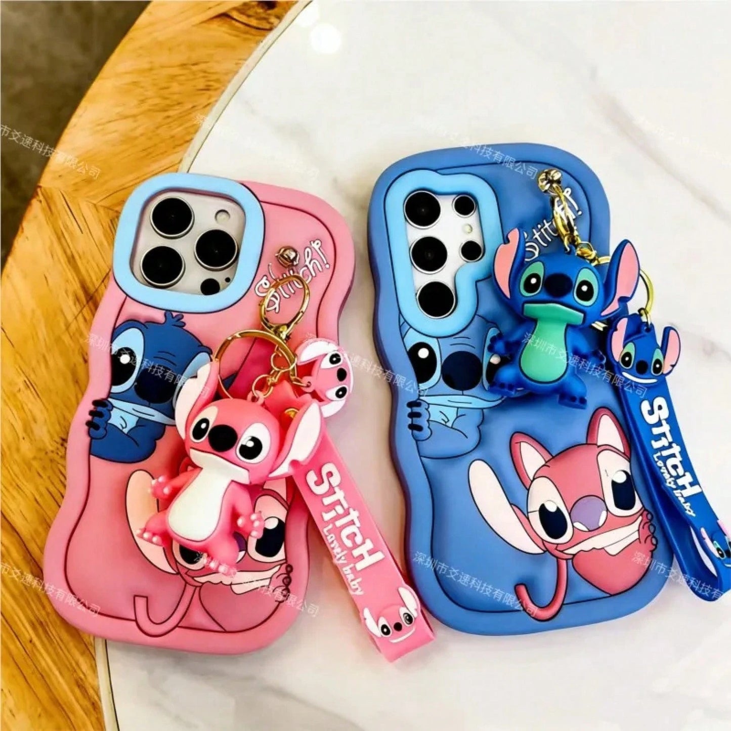 Disney 3D Cartoon Stitch Key Chain Phone Case For Galaxy S21 S22 S23 S24 S25 S20FE S21 S23 S24 Plus Ultra Soft Silicone Cover..Holiday Accessories.