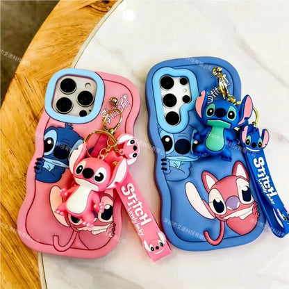 Disney 3D Cartoon Stitch Key Chain Phone Case For Galaxy S21 S22 S23 S24 S25 S20FE S21 S23 S24 Plus Ultra Soft Silicone Cover..Holiday Accessories.