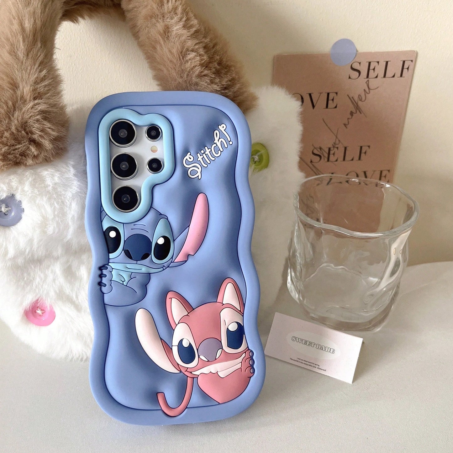 Disney 3D Cartoon Stitch Key Chain Phone Case For Galaxy S21 S22 S23 S24 S25 S20FE S21 S23 S24 Plus Ultra Soft Silicone Cover..Holiday Accessories.
