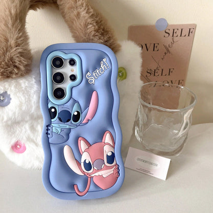 Disney 3D Cartoon Stitch Key Chain Phone Case For Galaxy S21 S22 S23 S24 S25 S20FE S21 S23 S24 Plus Ultra Soft Silicone Cover..Holiday Accessories.