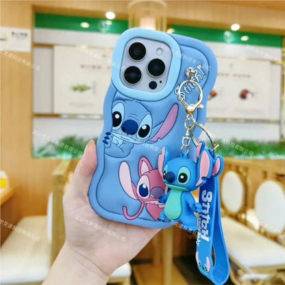 Disney 3D Cartoon Stitch Key Chain Phone Case For Galaxy S21 S22 S23 S24 S25 S20FE S21 S23 S24 Plus Ultra Soft Silicone Cover..Holiday Accessories.