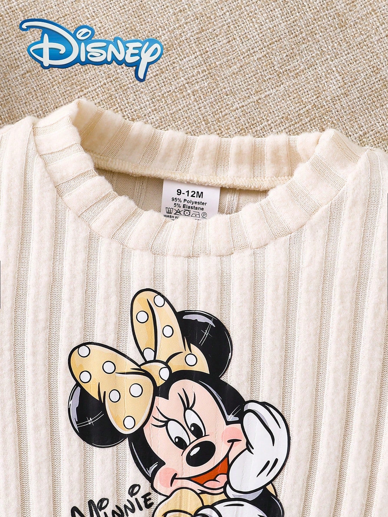 Disney Mickey Mouse Autumn/Winter Leopard Print Long Sleeve Dress With Minnie Mouse Cute Cartoon Pattern, Slightly Stretchy, Suitable For Girls' Daily Wear, Great Gift