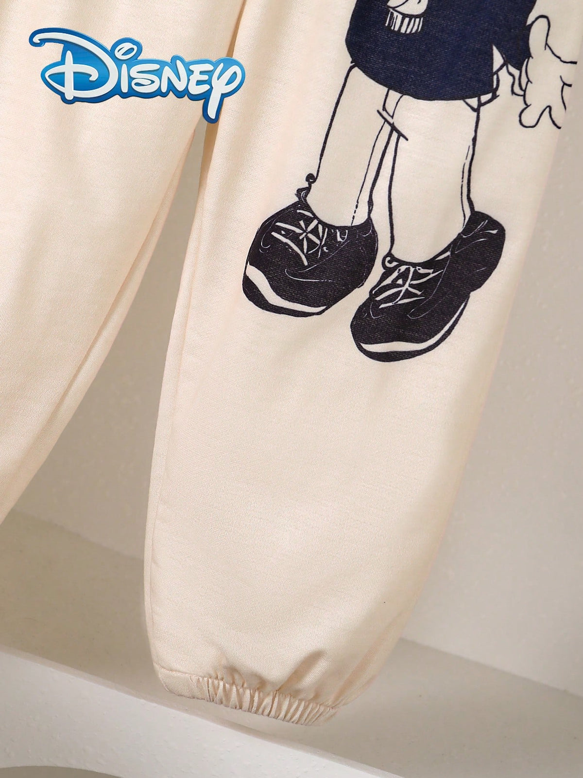 Disney Minnie & Mickey Mouse 2Pcs Spring/Autumn Long Pants Set, Cartoon "MinnieMouse" Cute Print Long Sleeve Top, Elastic Waist Cartoon "MickeyMouse" Print Slightly Stretchy Long Pants, Baby Girl Dail