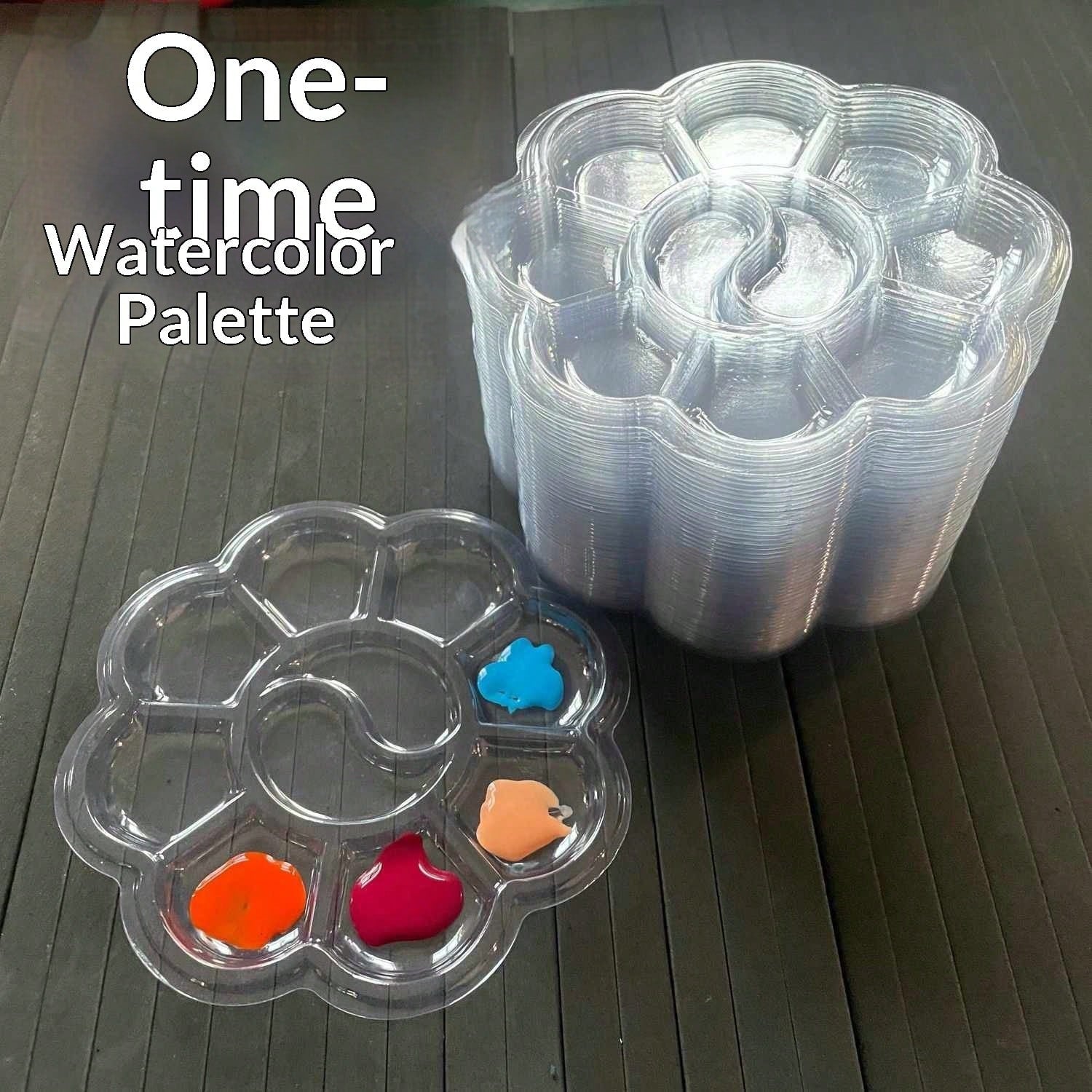 Disposable Children's Painting Color Palette, Transparent Flower-Shaped Watercolor Palette, Non-Stick Plastic Palette Suitable For Kindergarten Art Class, DIY Crafts, School Drawing Activities