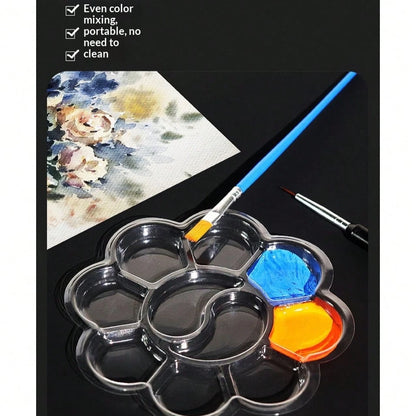 Disposable Children's Painting Color Palette, Transparent Flower-Shaped Watercolor Palette, Non-Stick Plastic Palette Suitable For Kindergarten Art Class, DIY Crafts, School Drawing Activities
