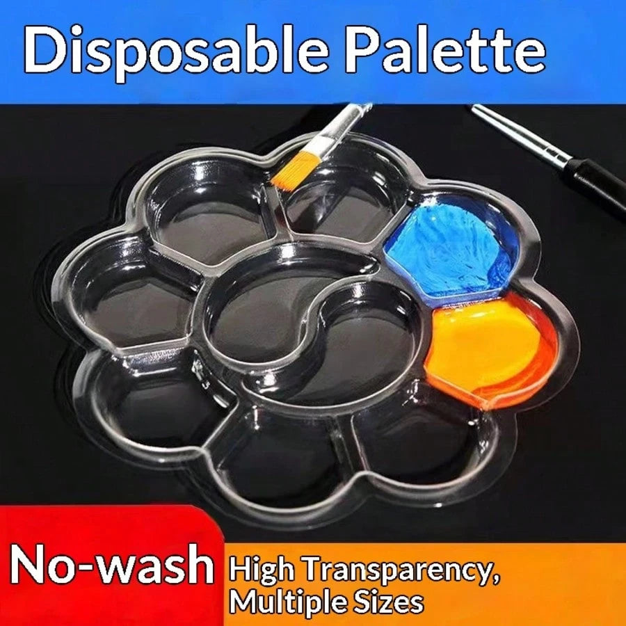 Disposable Children's Painting Color Palette, Transparent Flower-Shaped Watercolor Palette, Non-Stick Plastic Palette Suitable For Kindergarten Art Class, DIY Crafts, School Drawing Activities