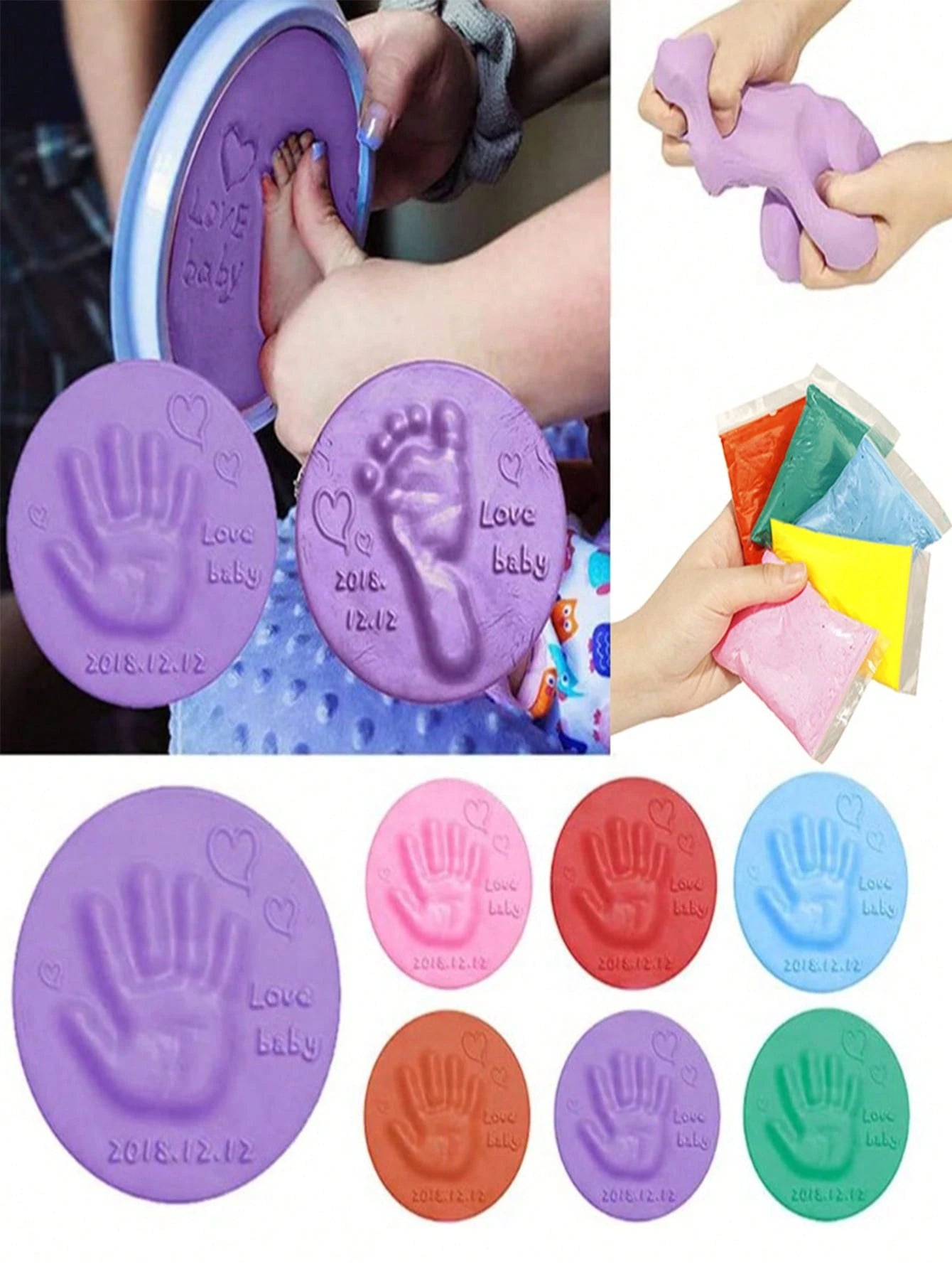 DIY Baby Care Hand Foot Inkpad Handprint Footprint Fingerprint, 7 Color Soft Clay Foam Supplies Antistress Kids S For Children, Baby Handprint Footprint Imprint Casting Parent-Child Hand Inkpad Finger