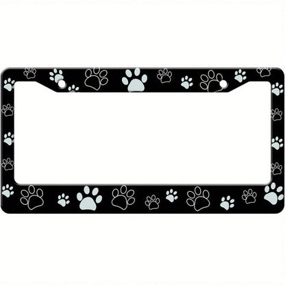 Dog Paw Print License Plate Frame, Aluminum Car Frame, Free Screws, Unique Dark-Colored Car License Plate Accessory, Unisex, Size 12.2 X 6.3inch