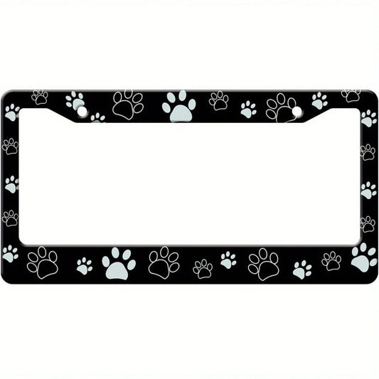 Dog Paw Print License Plate Frame, Aluminum Car Frame, Free Screws, Unique Dark-Colored Car License Plate Accessory, Unisex, Size 12.2 X 6.3inch