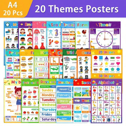 DORESS 20 Laminated Educational Posters For Kids, ABC Alphabet Numbers Learning Wall Charts For Preschool Pre-K Kindergarten Classroom Homeschool Supplies