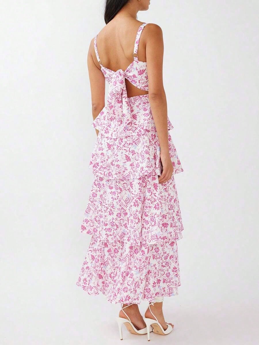 Dresses For WomenWomen Summer Spaghetti Strap Tiered Ruffle Dress Casual Sleeveless Floral Layered Maxi Dress For Women Beach SundressLoose And Comfo