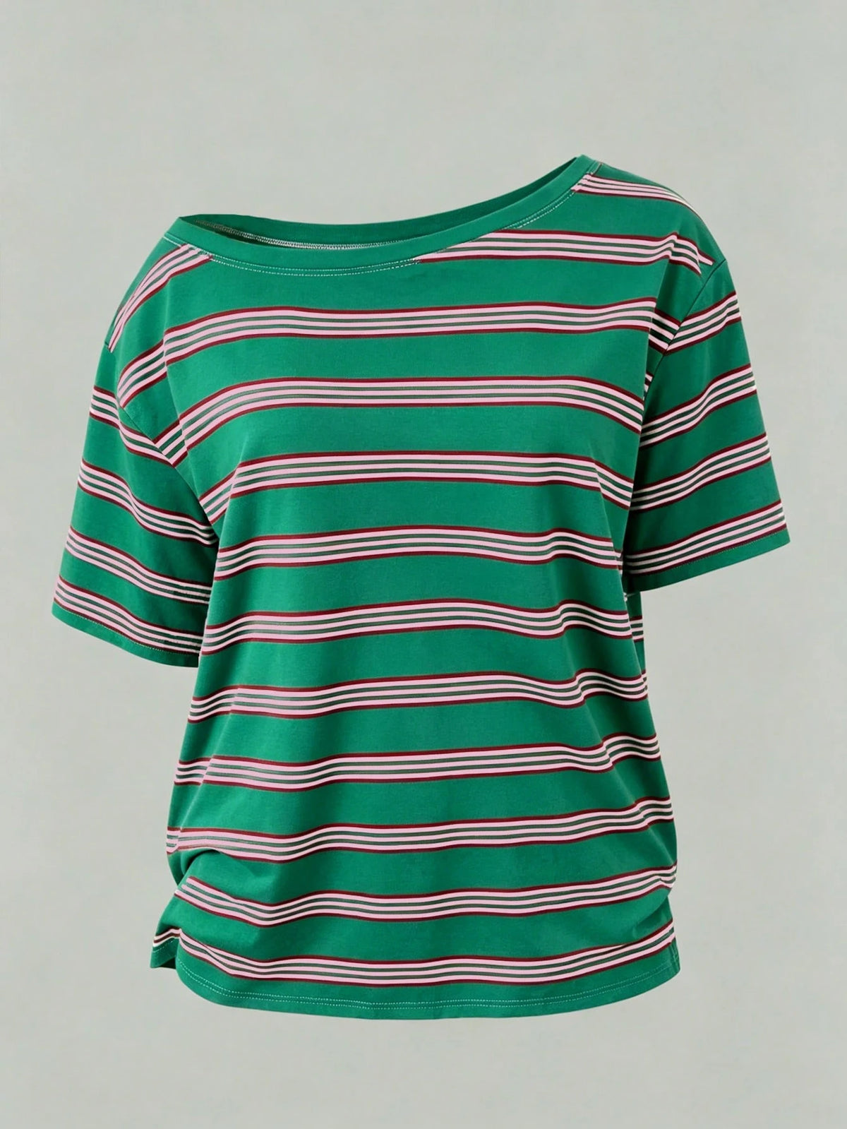 DrmWander Plus Size Women's Hot Seller Striped Classic Open Shoulder T-Shirt Fashionable Y2K Summer Casual Top
