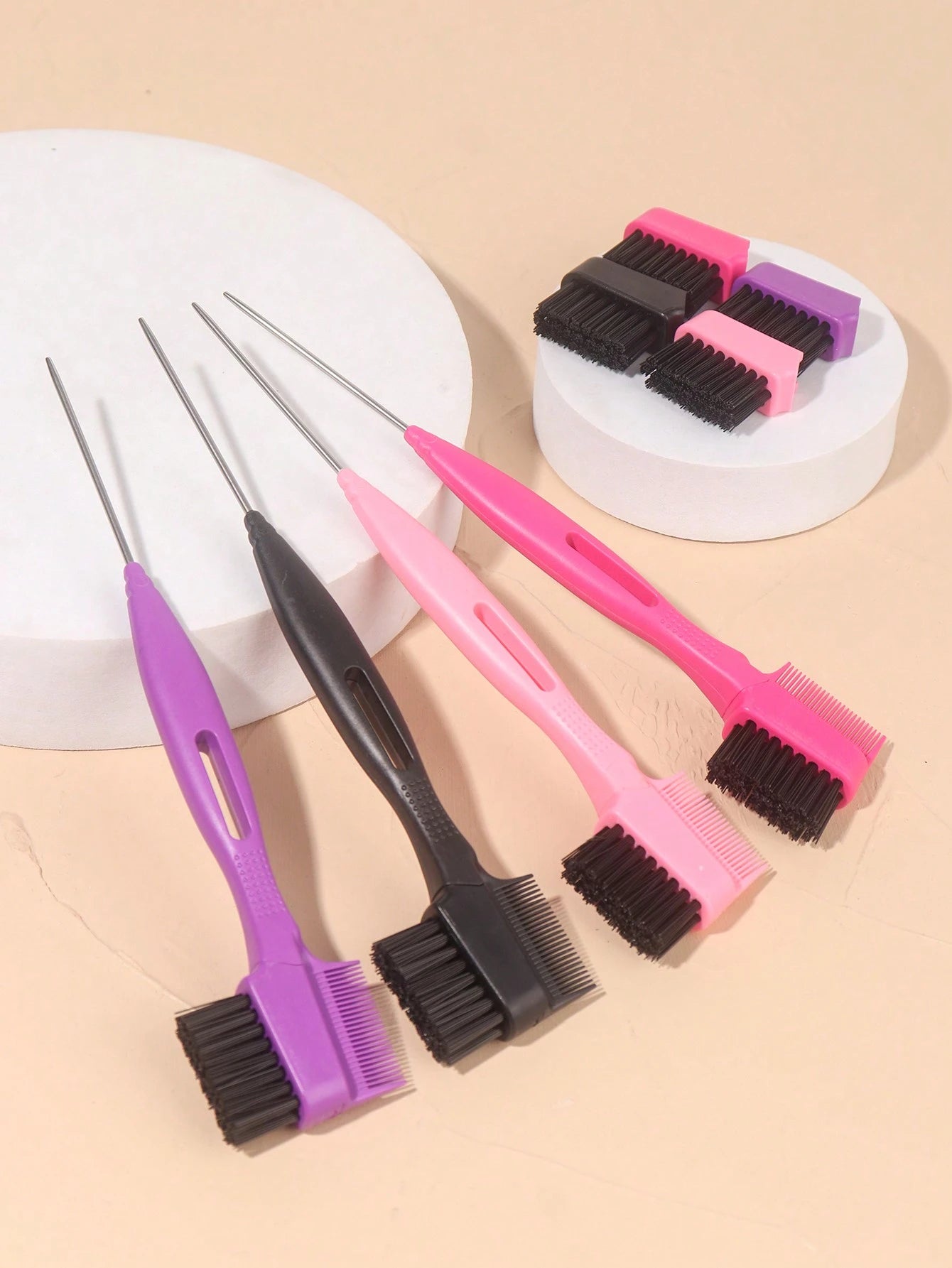 Dual‑End Edge Control Brush & Rat Tail Comb With Free Replacement Brush Heads, Hair Styling Tool For Braids & Baby Hair