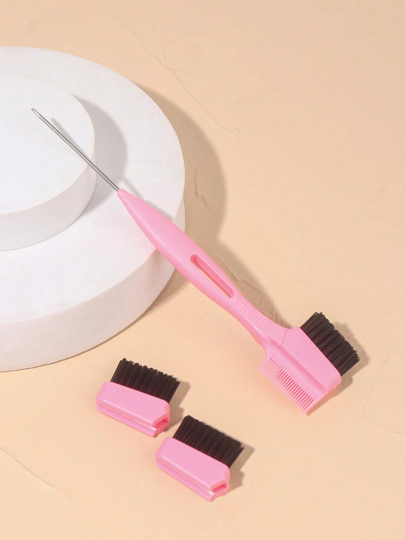 Dual‑End Edge Control Brush & Rat Tail Comb With Free Replacement Brush Heads, Hair Styling Tool For Braids & Baby Hair