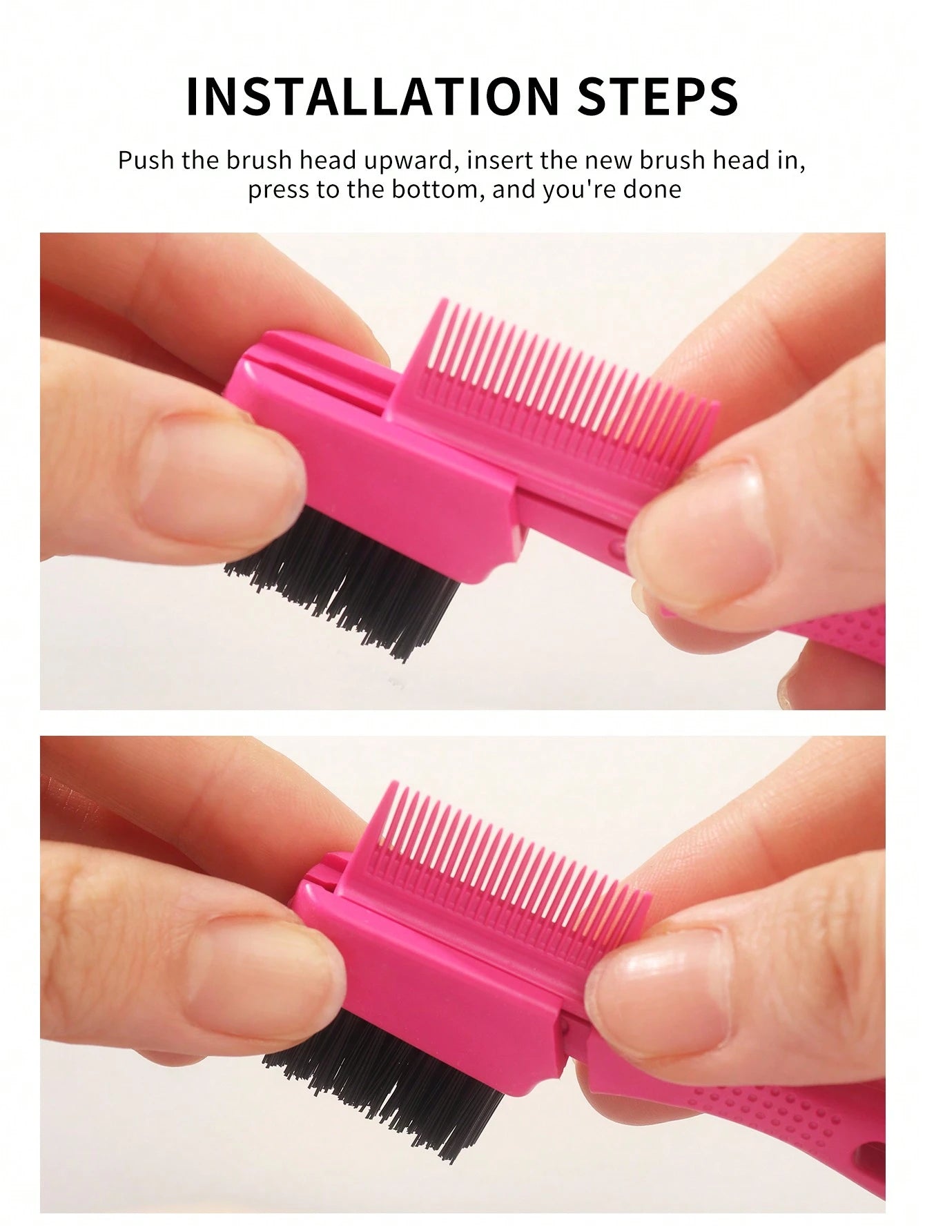 Dual‑End Edge Control Brush & Rat Tail Comb With Free Replacement Brush Heads, Hair Styling Tool For Braids & Baby Hair