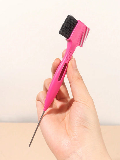 Dual‑End Edge Control Brush & Rat Tail Comb With Free Replacement Brush Heads, Hair Styling Tool For Braids & Baby Hair