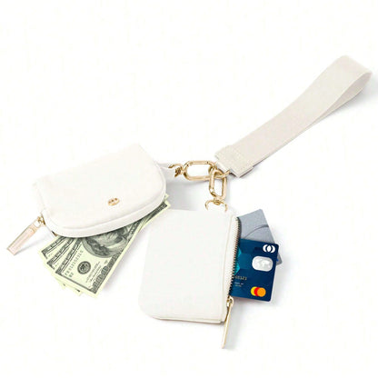 Dual Pouch Wristlet Mini Zip-Around Wallet For Women – Portable Coin Purse & Card Holder, Detachable Wrist Lanyard Keychain
