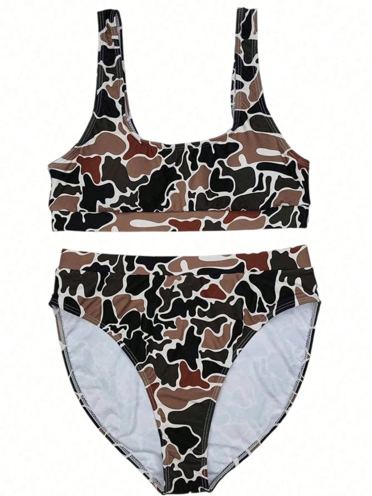 Duck Camo Printed Bikini Set- Sexy Push-Up Bra And High-Waisted Triangle Panties 2-Piece Set, Retro Fashion Swimwear For Beach Vacation & Pool Party