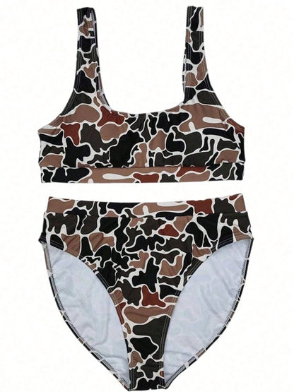 Duck Camo Printed Bikini Set- Sexy Push-Up Bra And High-Waisted Triangle Panties 2-Piece Set, Retro Fashion Swimwear For Beach Vacation & Pool Party