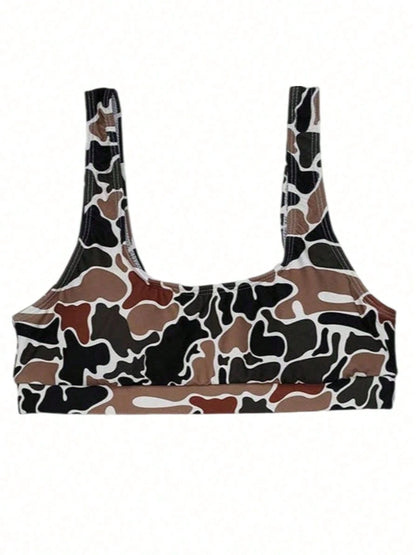 Duck Camo Printed Bikini Set- Sexy Push-Up Bra And High-Waisted Triangle Panties 2-Piece Set, Retro Fashion Swimwear For Beach Vacation & Pool Party