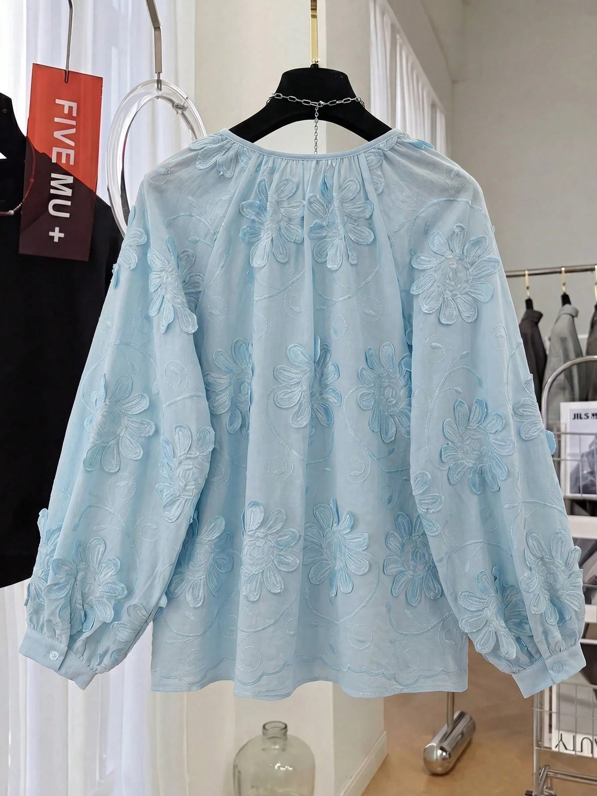 Early Spring New Design Floral 3D Embellished Long Sleeve Blouse, Loose Casual Top For Women