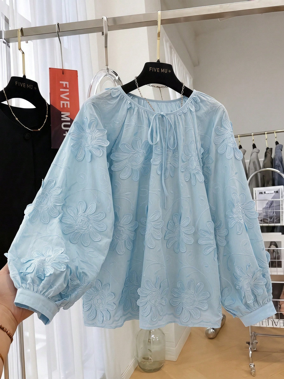 Early Spring New Design Floral 3D Embellished Long Sleeve Blouse, Loose Casual Top For Women