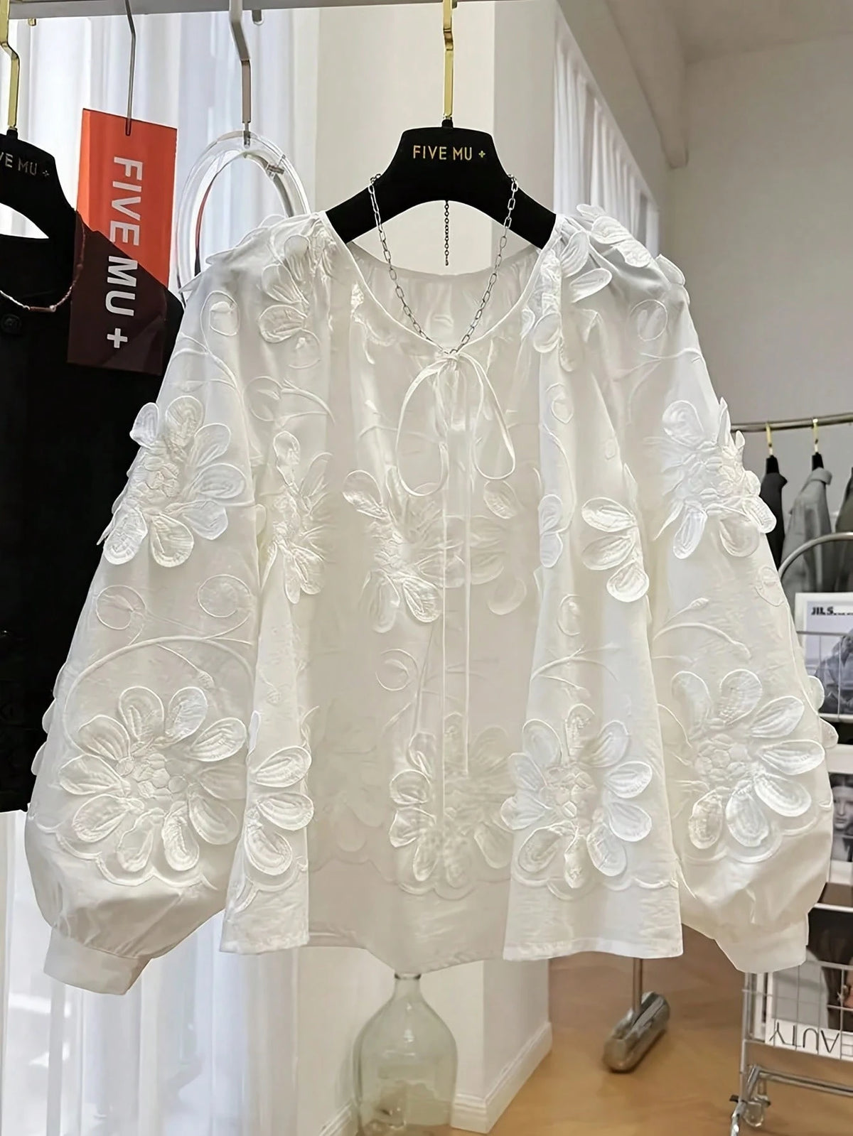 Early Spring New Design Floral 3D Embellished Long Sleeve Blouse, Loose Casual Top For Women