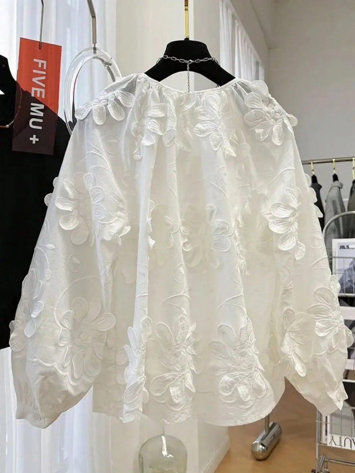 Early Spring New Design Floral 3D Embellished Long Sleeve Blouse, Loose Casual Top For Women