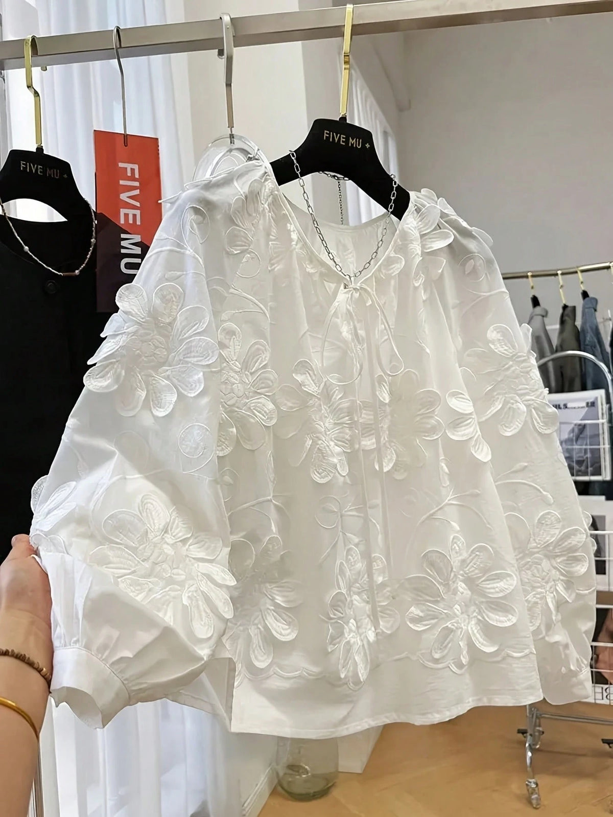 Early Spring New Design Floral 3D Embellished Long Sleeve Blouse, Loose Casual Top For Women